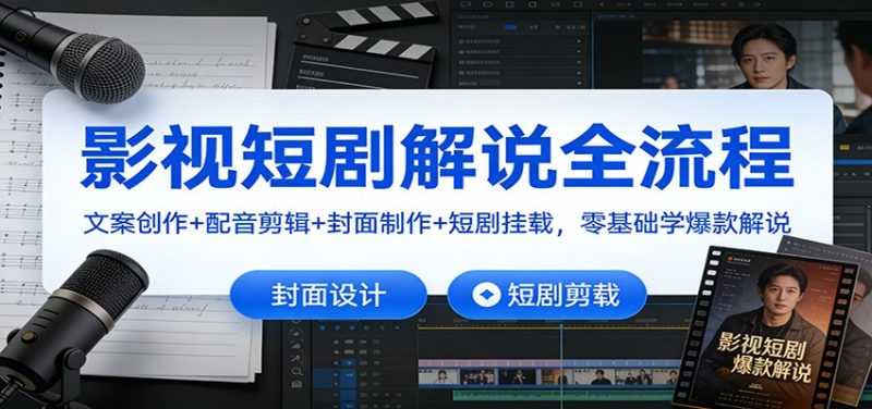 影视短剧解说全流程：文案创作+配音剪辑+封面制作+短剧挂载，零基础学爆款解说-初遇资源网