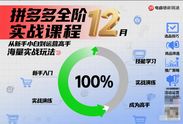 拼多多全阶实战课程12月,从新手小白到运营高手,海量实战玩法-初遇资源网