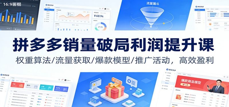 拼多多销量破局利润提升课:权重算法/流量获取/爆款模型/推广活动,高效盈利-初遇资源网