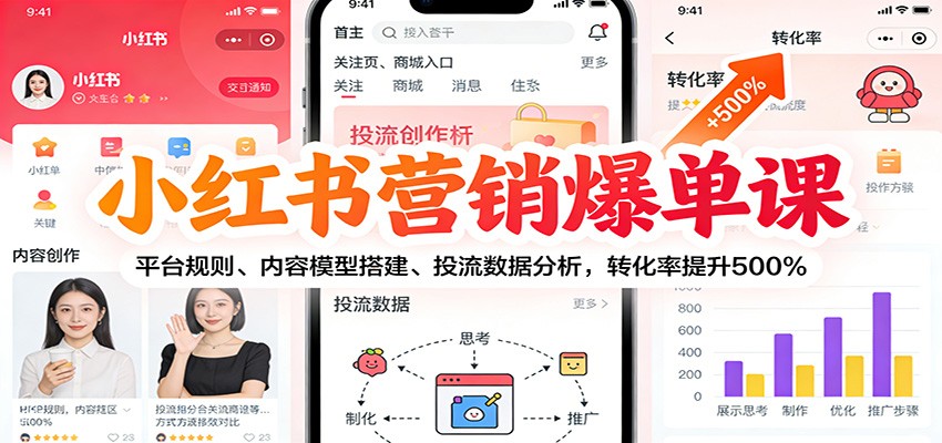 【福缘网创】小红书营销爆单课：平台规则、内容模型搭建、投流数据分析，转化率提升500% - 初遇资源网