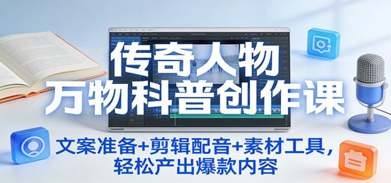 传奇人物万物科普创作课：文案准备+剪辑配音+素材工具，轻松产出爆款内容-初遇资源网