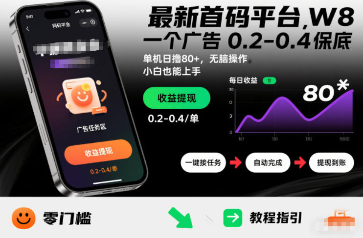 最新首码平台，一个广告 0.2-0.4 保底，单机日撸80+，可矩阵无脑操作，小白也能上手-初遇资源网