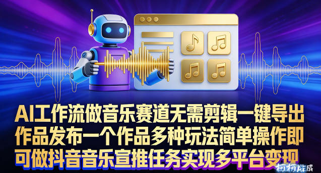 AI工作流做音乐赛道,无需剪辑,一键导出作品发布,一个作品多种玩法,简单操作即可做抖音音乐宣推任务-初遇资源网