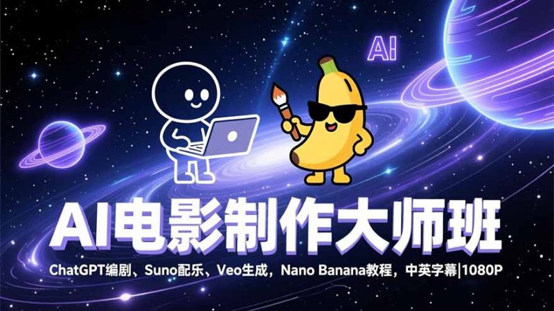 AI电影制作大师班：ChatGPT编剧、Suno配乐、Veo生成，Nano Banana教程，中英字幕|1080P-初遇资源网