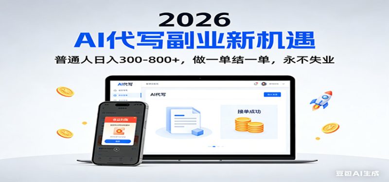 2026 副业首选！AI 代写日入 300-800，普通人0门槛，做一单结一单！-初遇资源网