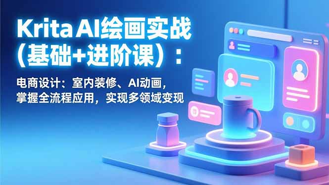 Krita AI绘画实战(基础+进阶课)：电商设计、室内装修、AI动画，掌握全流程应用，实现多领域变现-初遇资源网