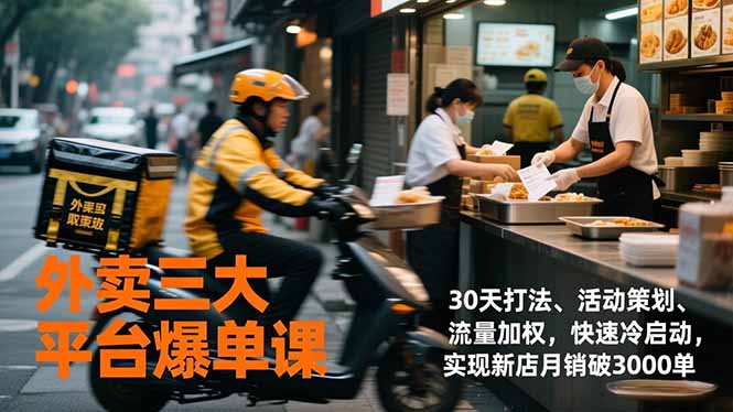 外卖三大平台爆单课,30天打法、活动策划、流量加权,快速冷启动,实现新店月销破3000单-初遇资源网