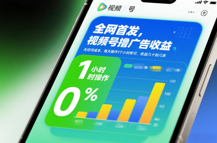 全网首发,视频号撸广告收益,无任何成本,每天操作1个小时即可,收益几十到几张-初遇资源网