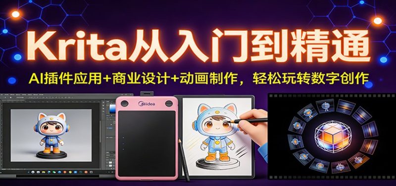 Krita从入门到精通：AI插件应用+商业设计+动画制作，轻松玩转数字创作-初遇资源网
