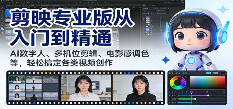 剪映专业版从入门到精通:AI数字人、多机位剪辑、电影感调色等,轻松搞定各类视频创作-初遇资源网
