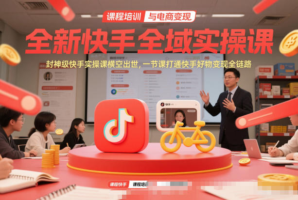 全新快手全域实操课,封神级快手实操课横空出世,一节课打通快手好物变现全链路-初遇资源网