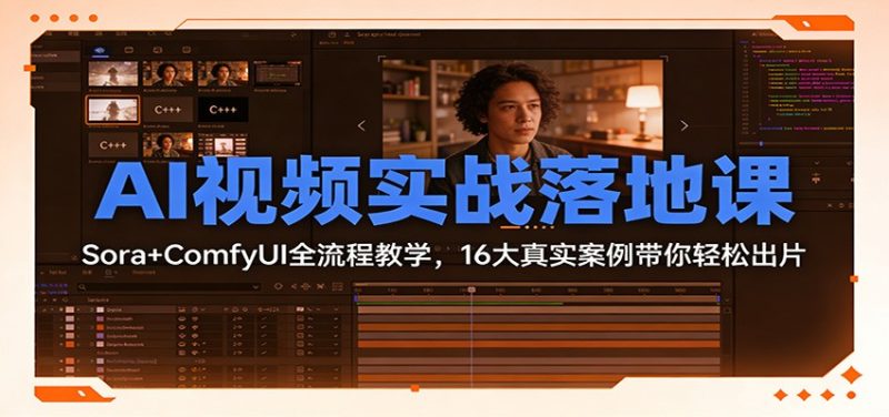 AI视频实战落地课:Sora+ComfyUI全流程教学,16大真实案例带你轻松出片-初遇资源网