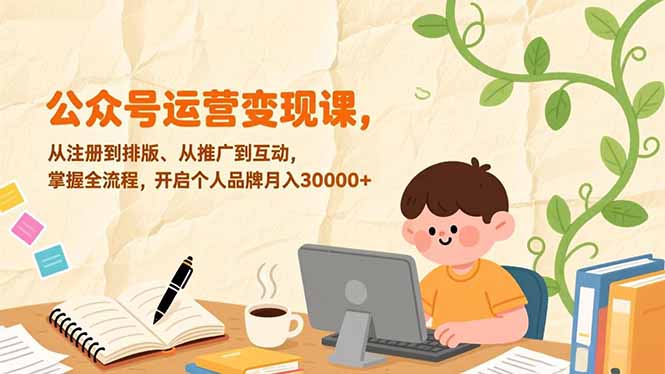 公众号运营变现课,从注册到排版、从推广到互动,掌握全流程,开启个人品牌月入30000+-初遇资源网
