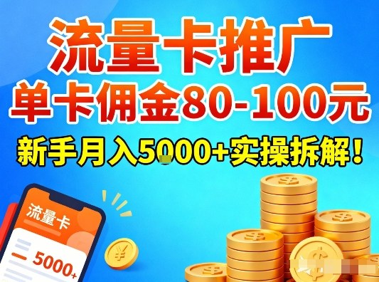 流量卡推广,单卡佣金80-100,新手月入5k+实操拆解!-初遇资源网