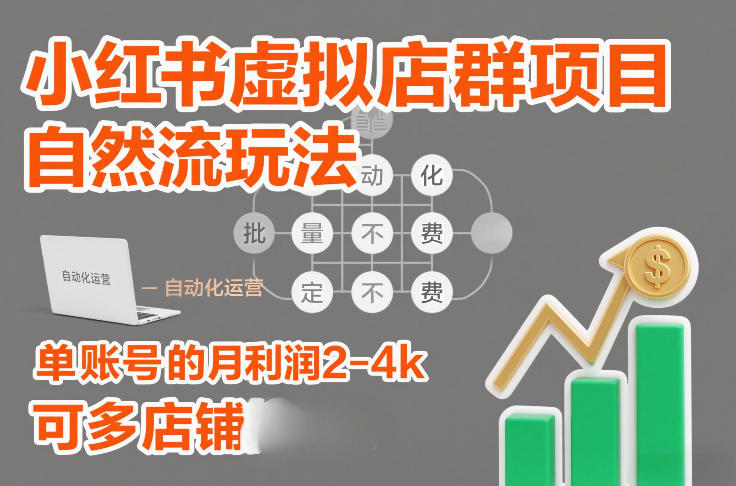 小红书虚拟店群项目,自然流玩法,批量自动化,稳定不费号,单账号的月利润2-4k,可多店矩阵-初遇资源网