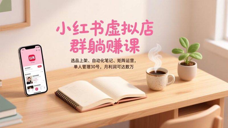 小红书虚拟店群躺赚课,选品上架、自动化笔记、矩阵运营,单人管理30号,月利润可达数万-初遇资源网