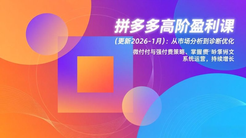 拼多多高阶盈利课(更新2026-1月):从市场分析到诊断优化、微付费与强付费策略,掌握系统运营-初遇资源网