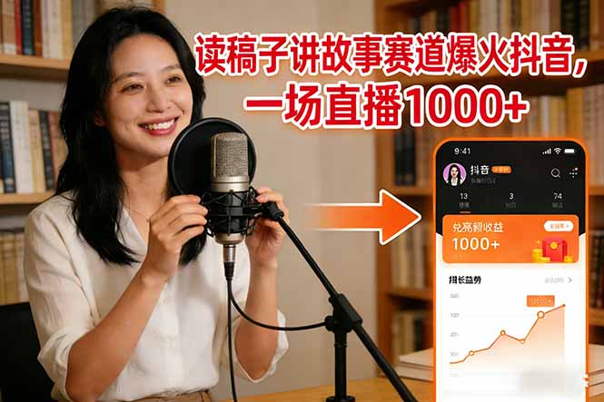 读稿子讲故事赛道爆火抖音,一场直播日入1000+-初遇资源网