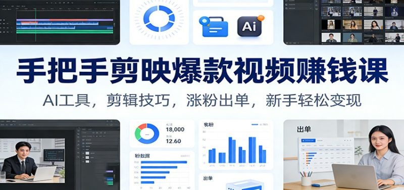 手把手剪映爆款视频赚钱课:AI工具,剪辑技巧,涨粉出单,新手轻松变现-初遇资源网