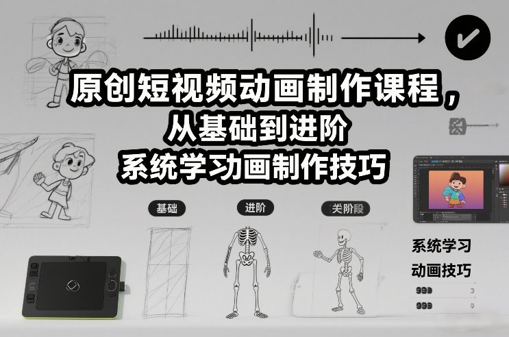 原创短视频动画制作课程，从基础到进阶，系统学习动画制作技巧-初遇资源网