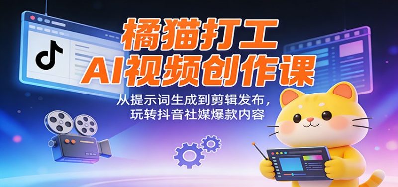 橘猫打工AI视频创作课:从提示词生成到剪辑发布,玩转抖音社媒爆款内容-初遇资源网