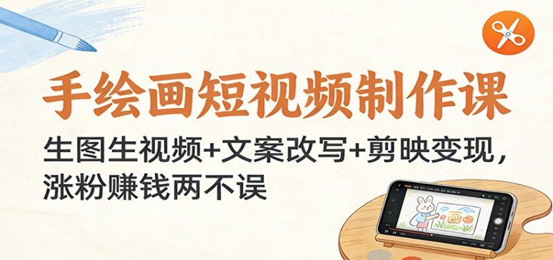 手绘画短视频制作课：生图生视频+文案改写+剪映变现，涨粉赚钱两不误-初遇资源网