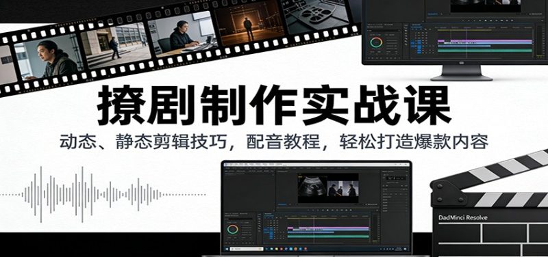 撩剧制作实战课:动态、静态剪辑技巧,配音教程,轻松打造爆款内容-初遇资源网