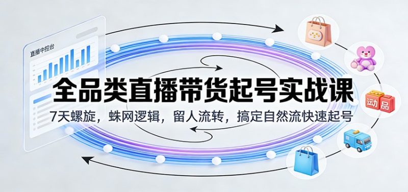 全品类直播带货起号实战课：7天螺旋，蛛网逻辑，留人流转，搞定自然流快速起号-初遇资源网