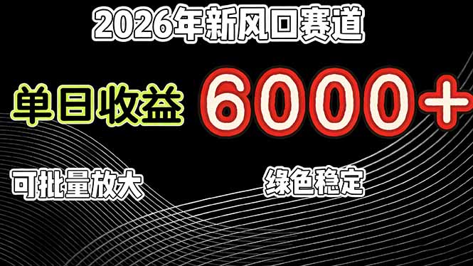 2026年新风口赛道,当日6000+以上,可批量放大,月收入20万+,长期绿色稳定的项目-初遇资源网