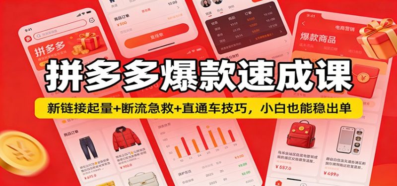 拼多多爆款速成课：新链接起量+断流急救+直通车技巧，小白也能稳出单-初遇资源网