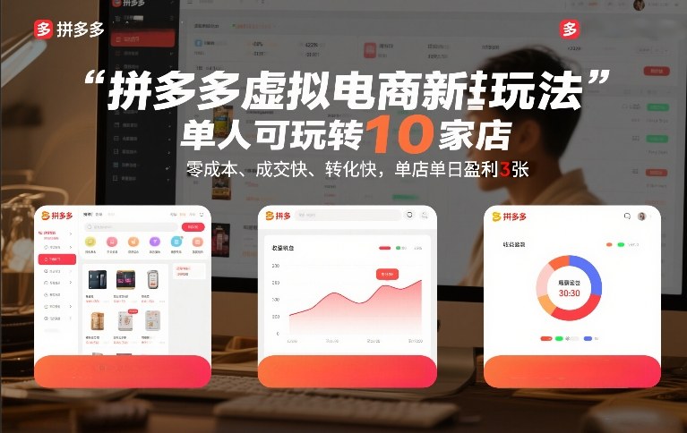 拼多多虚拟电商新玩法,单人可玩转10家店,零成本、成交快、转化快,单店单日盈利3张-初遇资源网