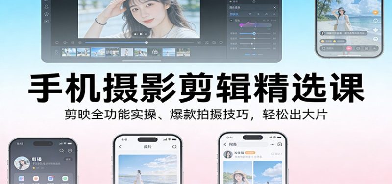 手机摄影剪辑精选课:剪映全功能实操、爆款拍摄技巧,轻松出大片-初遇资源网