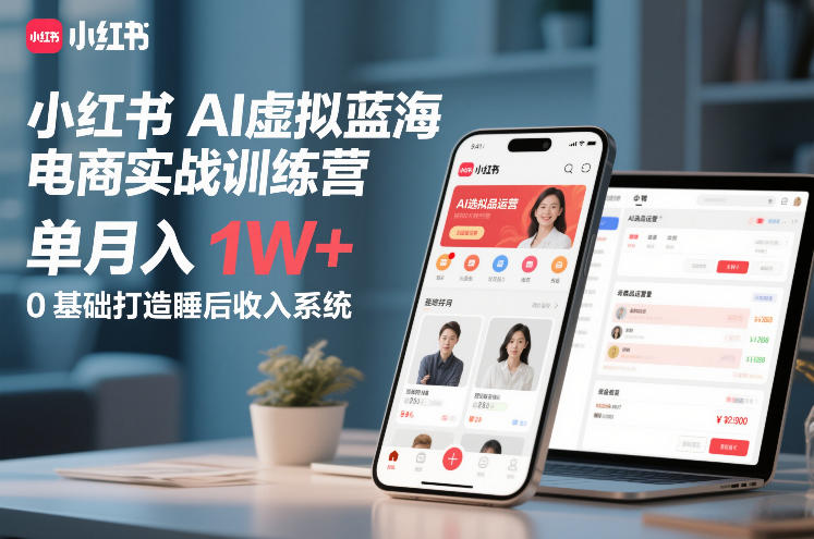 小红书AI虚拟蓝海电商实战训练营,单月入1W+,0基础打造睡后收入系统-初遇资源网