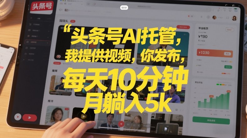 头条号AI托管,我提供视频,你发布,每天10分钟,月躺入5k+-初遇资源网