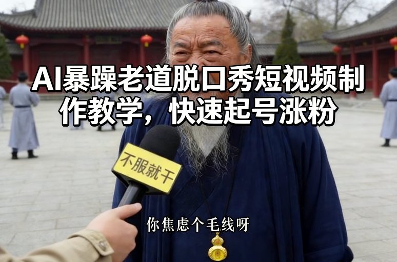 AI暴躁老道脱口秀短视频制作教学,快速起号涨粉-初遇资源网