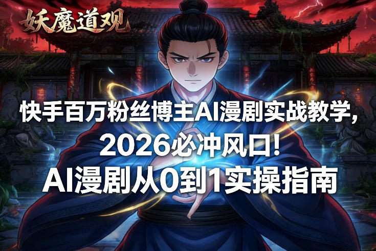 快手百万粉丝博主AI漫剧实战教学,2026必冲风口!AI漫剧从0到1实操指南-初遇资源网