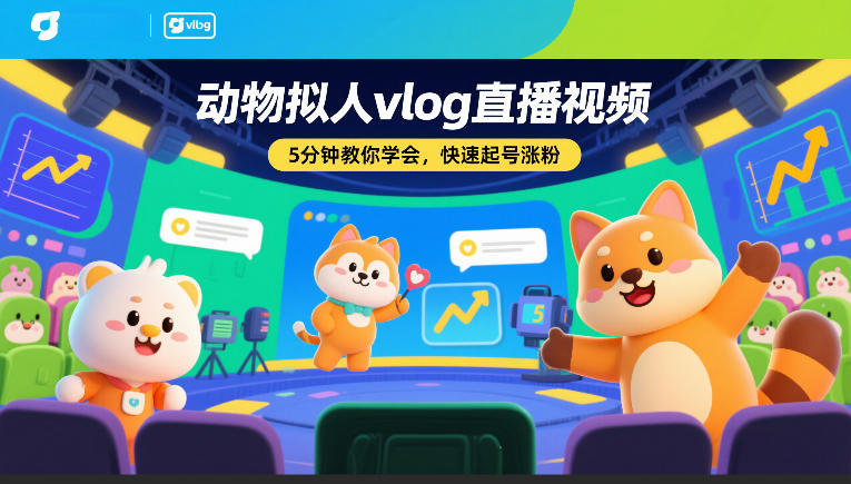 动物拟人vlog直播视频，5分钟教你学会，快速起号涨粉-初遇资源网