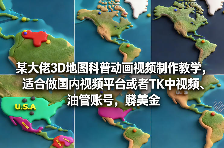 某大佬3D地图科普动画视频制作教学,适合做国内视频平台或者TK中视频、油管账号,賺美金-初遇资源网
