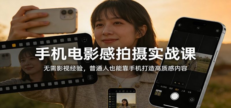 手机电影感拍摄实战课:无需影视经验,普通人也能靠手机打造高质感内容-初遇资源网