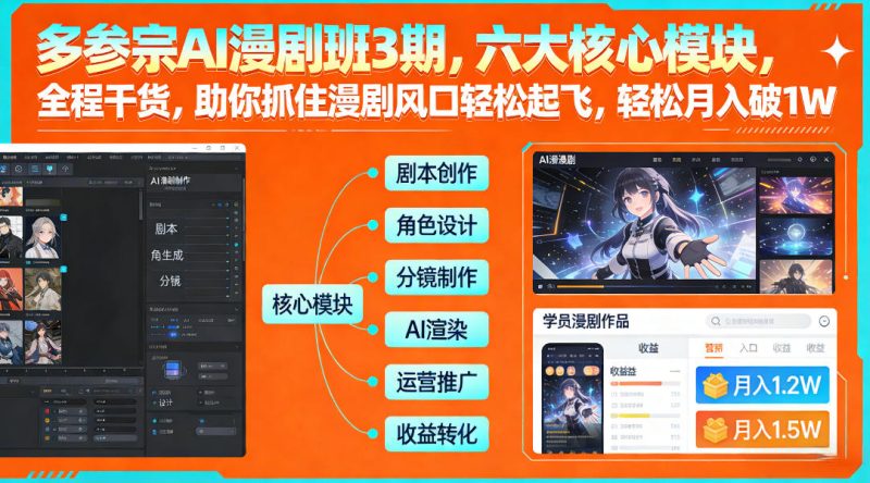 多参宗AI漫剧班3期，六大核心模块，全程干货，助你抓住漫剧风口轻松起飞，轻松月入破1W+-初遇资源网