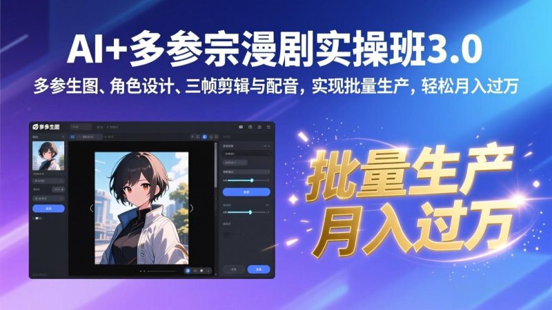 AI+多参宗漫剧实操班3.0:多参生图、角色设计、三帧剪辑与配音,实现批量生产,轻松月入过万-初遇资源网