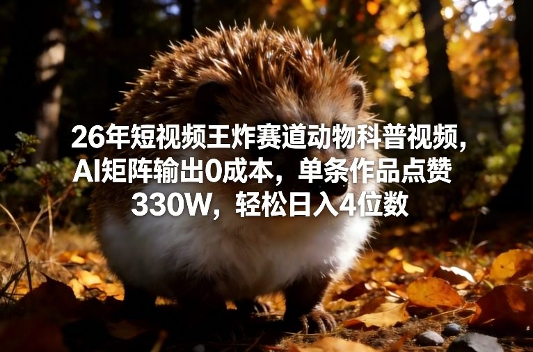 26年短视频王炸赛道动物科普视频，AI矩阵输出0成本，单条作品点赞330W，轻松日入4位数-初遇资源网