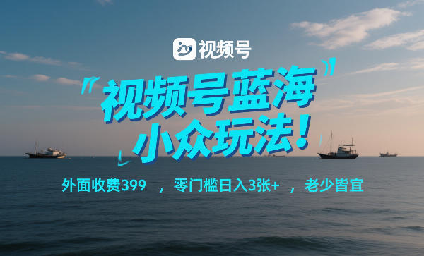 视频号蓝海小众玩法!外面收费399,零门槛日入3张+,老少皆宜-初遇资源网
