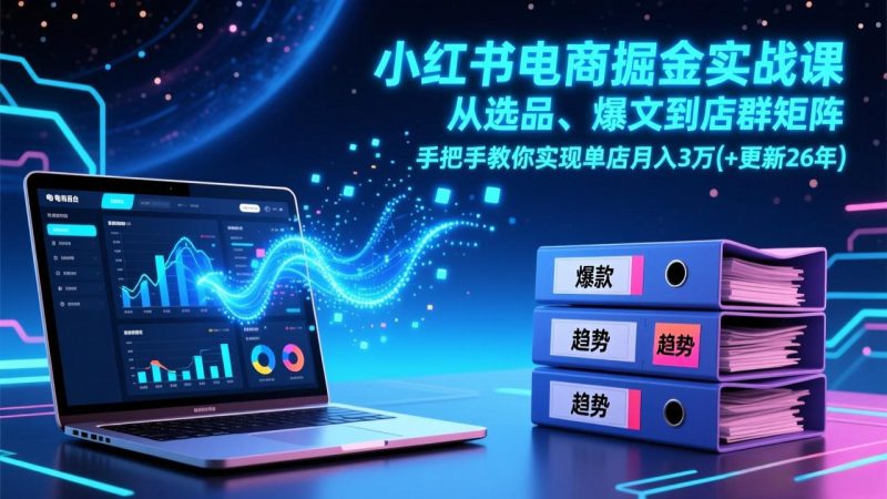 小红书电商掘金实战课,从选品、爆文到店群矩阵,手把手教你实现单店月入3万+(更新26年)-初遇资源网