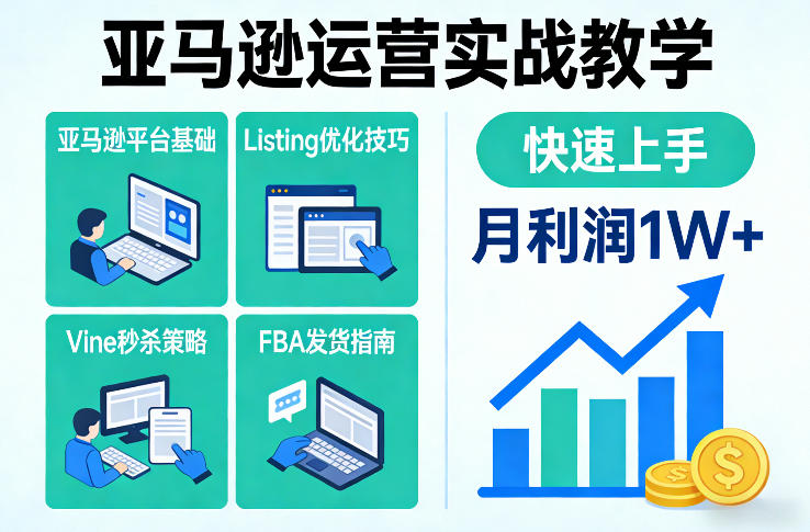 亚马逊运营实战教学,亚马逊平台+Listing优化+Vine秒杀+FBA发货等,快速上手,实现店铺月利润1W-初遇资源网