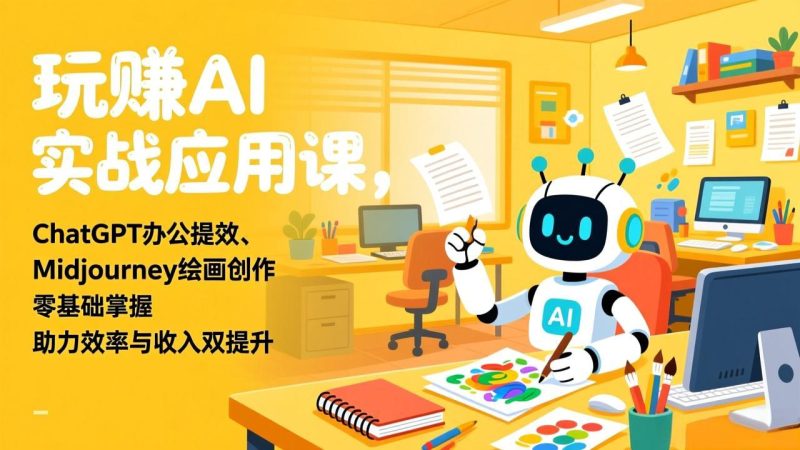 玩赚AI实战应用课,ChatGPT办公提效、Midjourney绘画创作,零基础掌握,助力效率与收入双提升-初遇资源网