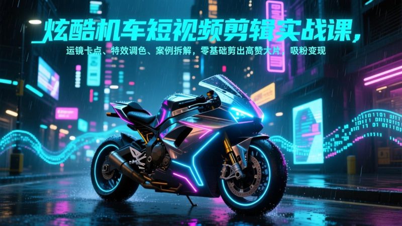 炫酷机车短视频剪辑实战课,运镜卡点、特效调色、案例拆解,零基础剪出高赞大片,吸粉变现-初遇资源网