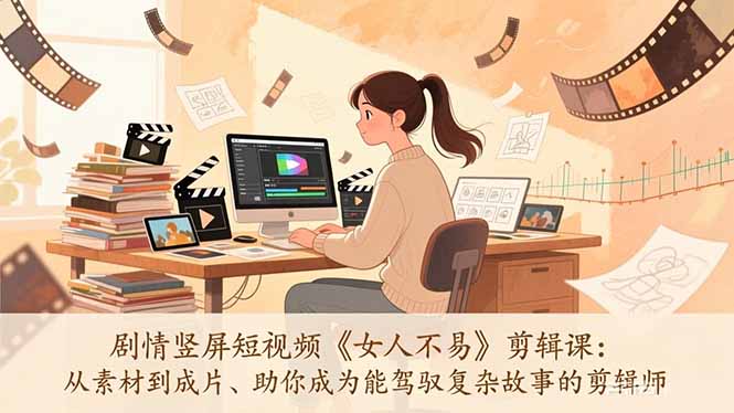 剧情竖屏短视频《女人不易》剪辑课:从素材到成片、助你成为能驾驭复杂故事的剪辑师-初遇资源网