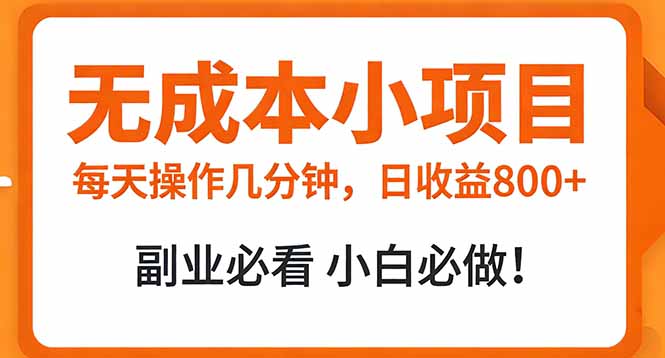 无成本小项目 每天操作几分钟,真实日收益800+ 副业必看 小白必做!-初遇资源网
