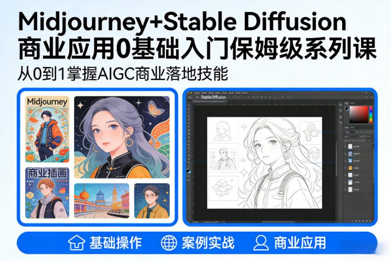AIGC商业应用Midjourney+Stable Diffusion教程,0基础入门保姆级系列课-初遇资源网